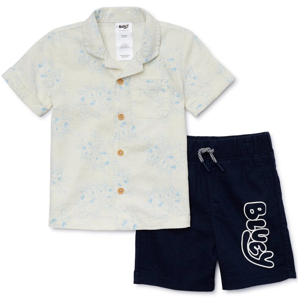 BLUEY BINGO TODDLER BOYS Outfit Button Up Shirt Shorts Set SIZE 2T NEW